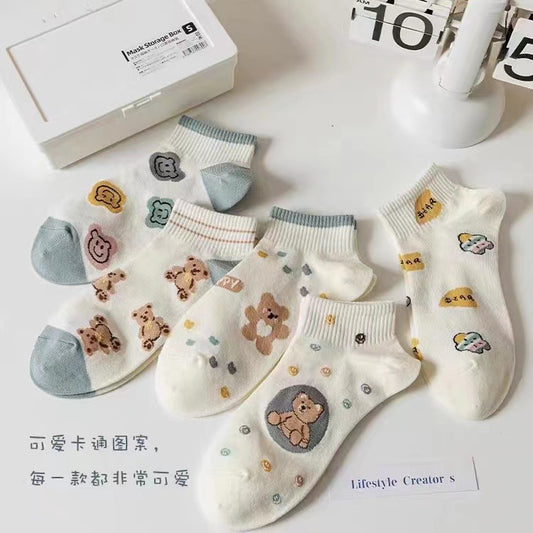 Cute Bear Print Ankle Socks | Breathable Summer Socks for Women