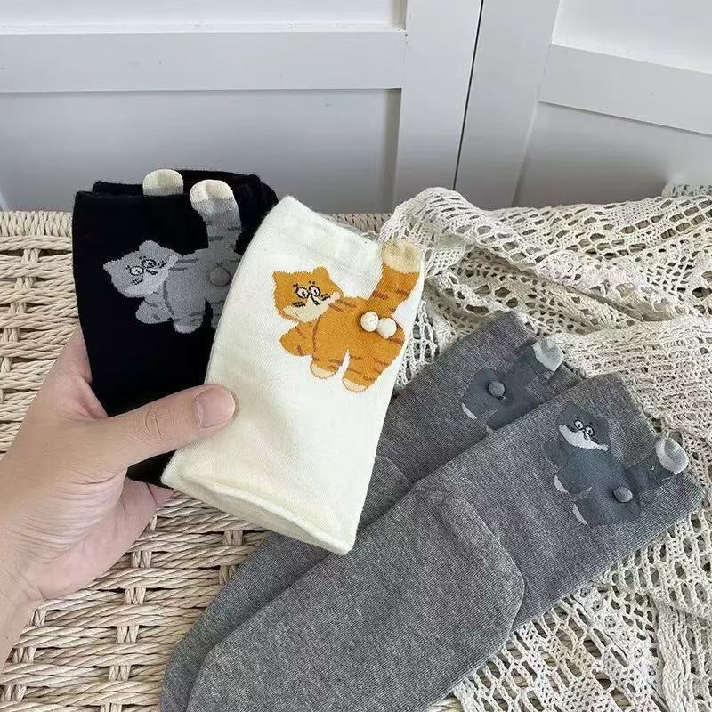 Funny 3D Cat Novelty Crew Socks for Women | Soft Cotton Cute Socks