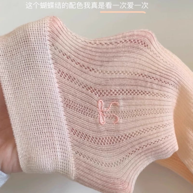 Ballet Bow Cotton Crew Socks | Breathable Summer Socks for Women
