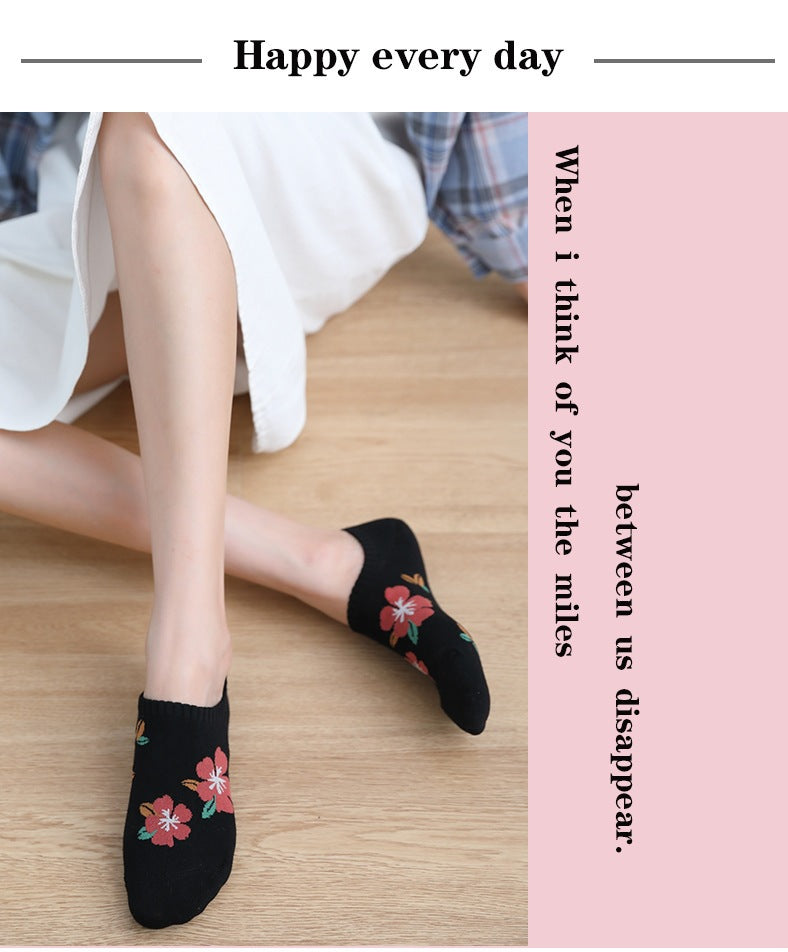 Floral No-Show Socks for Women | Soft Cotton Low Cut Socks
