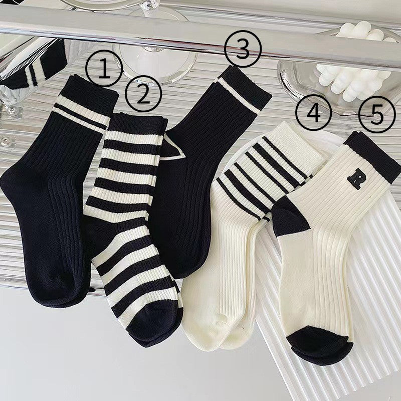 Breathable Striped Crew Socks for Women | Black White Trendy Casual Socks