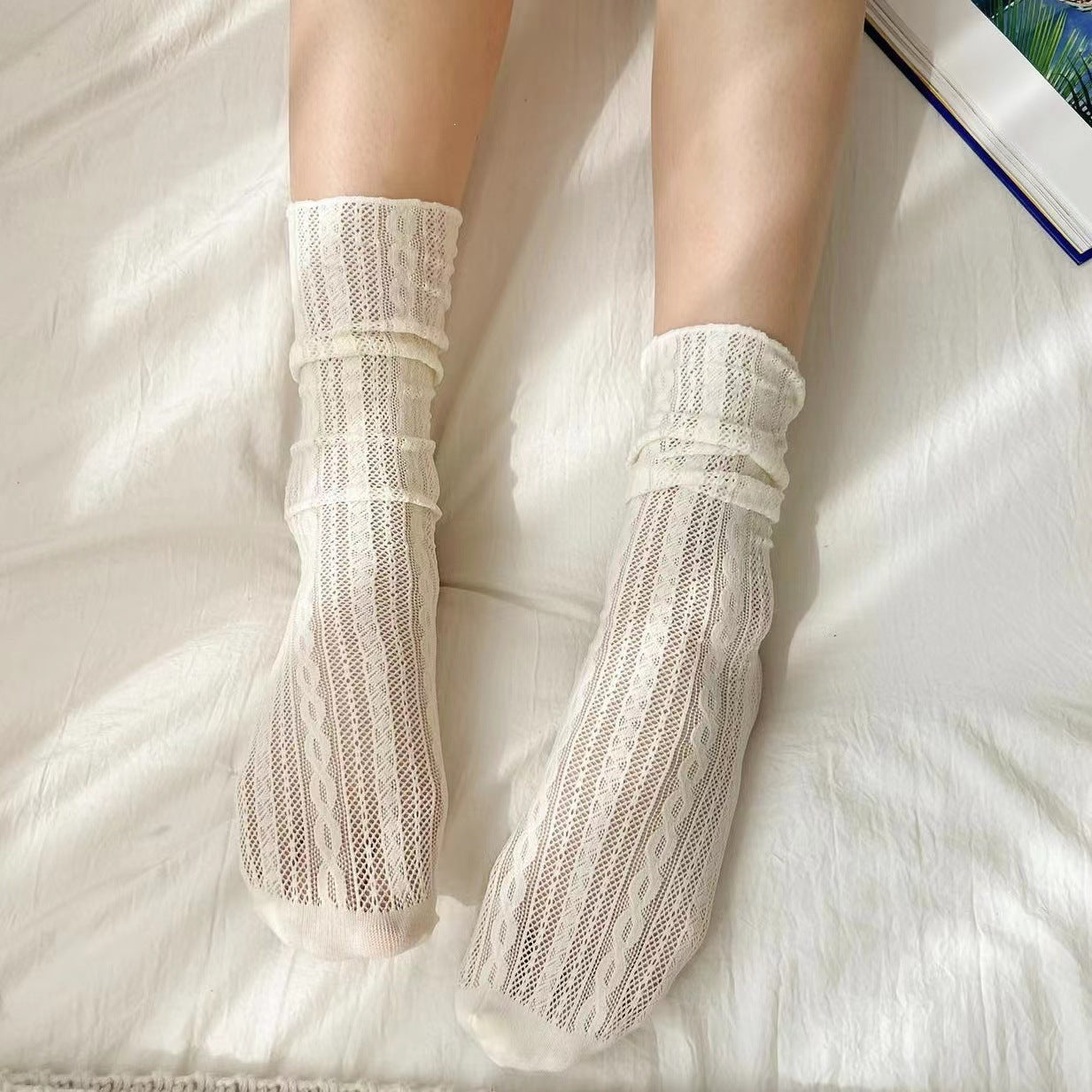 Lace Cable Calf Socks for Women | Thin Breathable Summer Mesh Socks