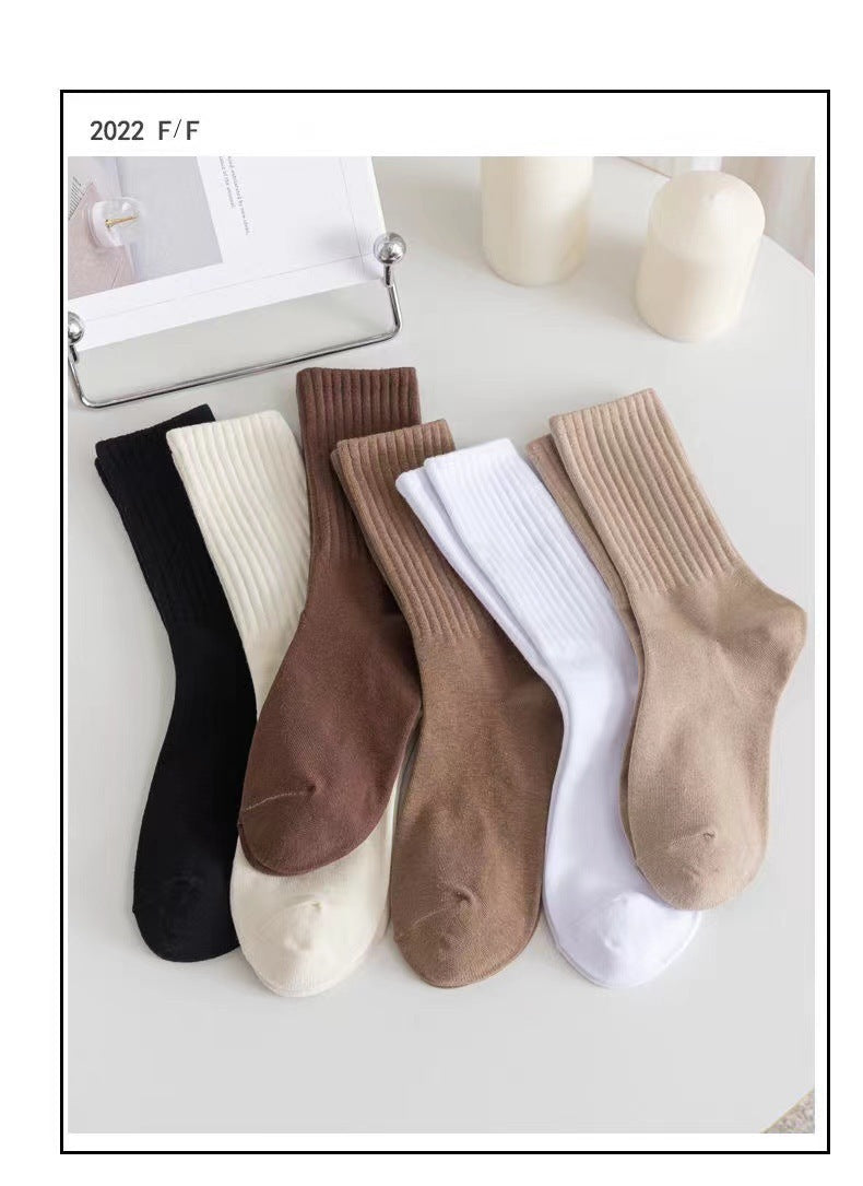 Solid Ribbed Crew Socks for Women | Breathable Casual Socks