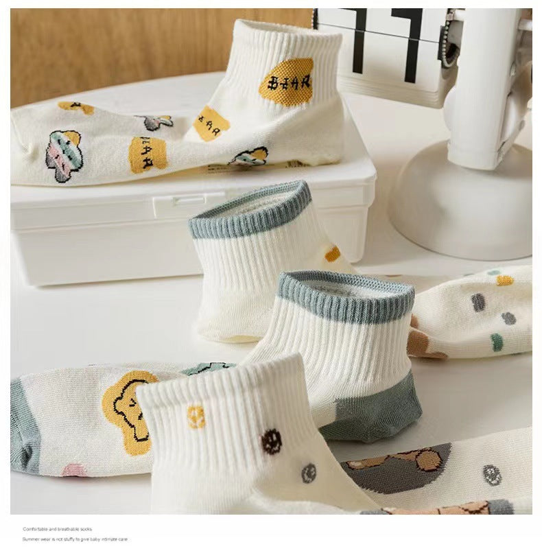 Cute Bear Print Ankle Socks | Breathable Summer Socks for Women