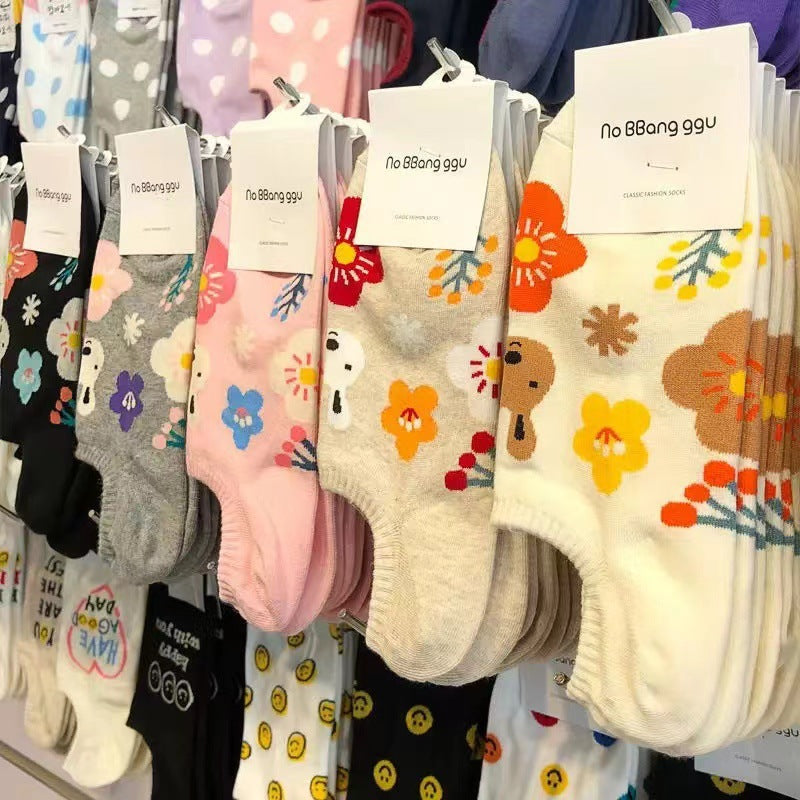 Cute Floral Rabbit No-Show Socks for Women | Casual Cotton