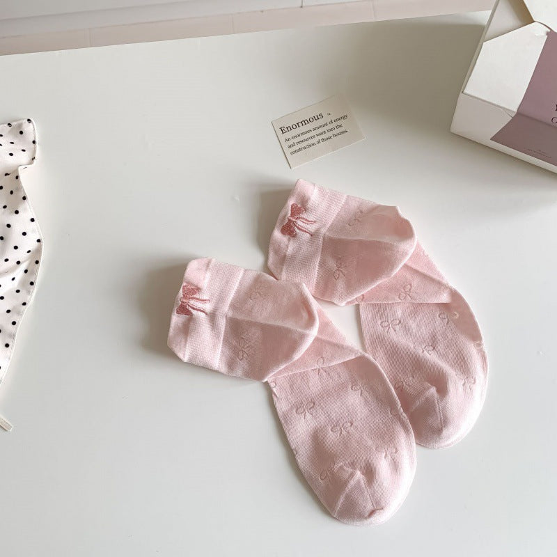Embroidered Bow Ankle Socks | Thin Breathable Summer Socks