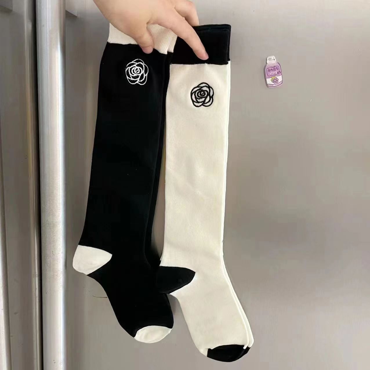 Embroidered Camellia Knee High Socks for Women | Chic JK Style