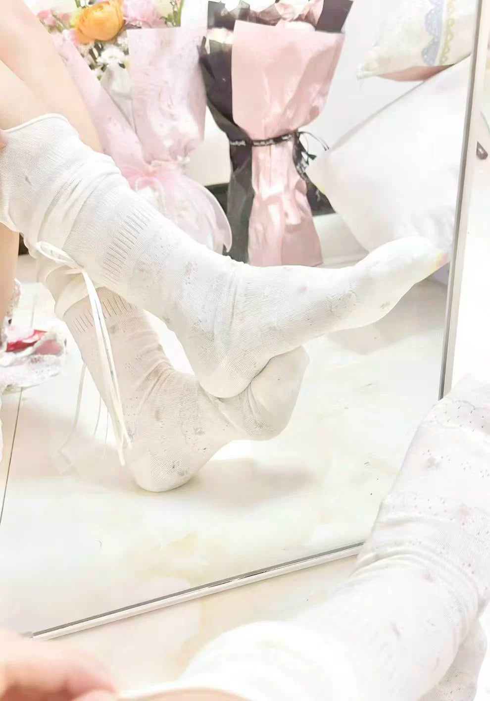 Cotton Floral Ballet Crew Socks | Breathable Socks for Women