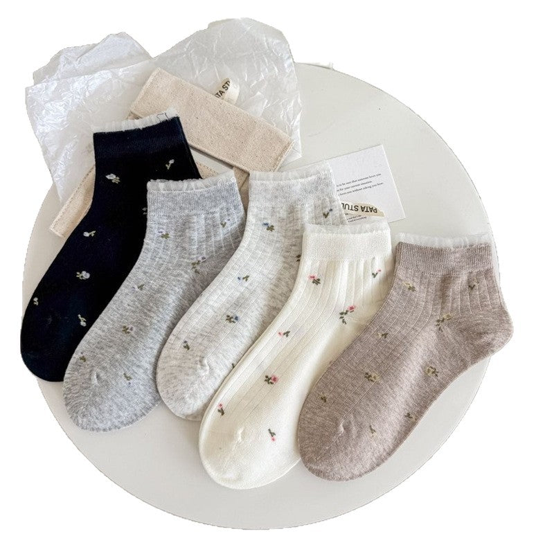 Vintage Floral Lace Ankle Socks for Women | Breathable Spring Summer Socks