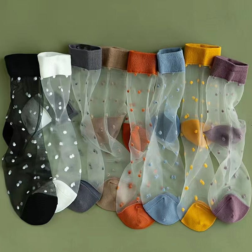 Polka Dot Sheer Crew Socks | Thin Summer Women's Transparent Socks
