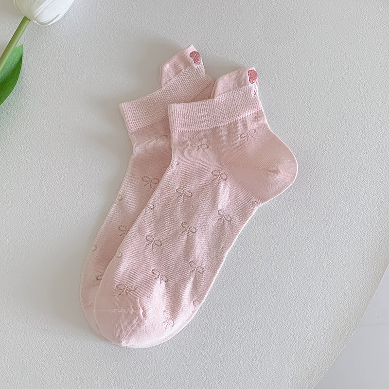Women's Embroidered Bow Mesh Ankle Socks | Breathable Summer Socks