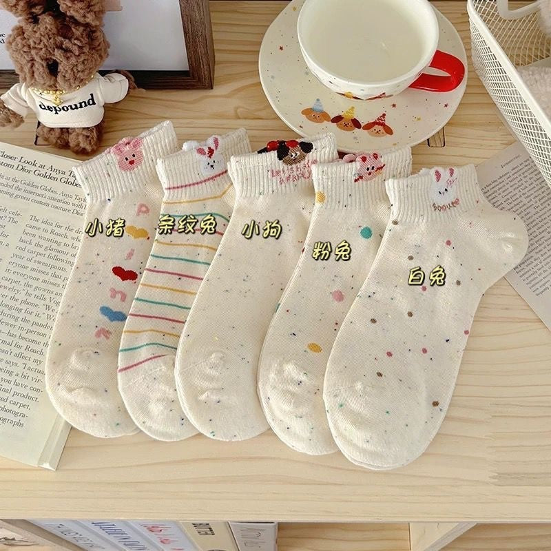 Cute Cartoon Ankle Socks | Breathable Speckled Socks for Women