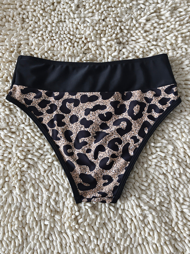 High Waisted Leopard Panel Black Bikini Set | Women's Swimwear