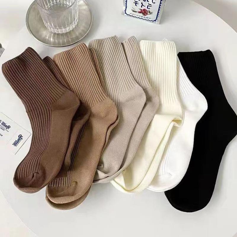 Cozy Vertical Stripe Crew Socks | Solid Cotton Women's Winter Socks