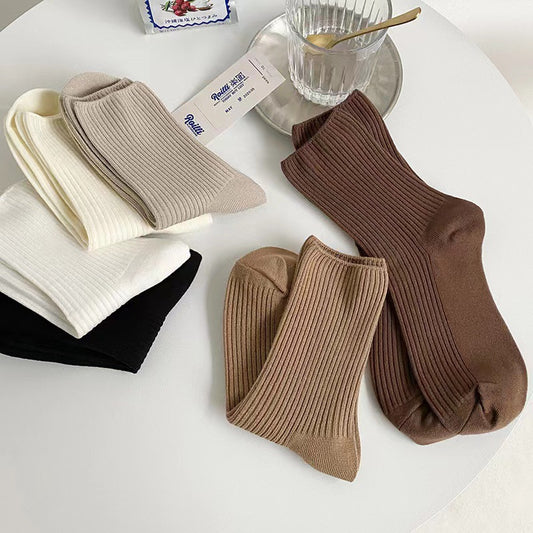 Ribbed Cotton Crew Socks for Women | Neutral Winter Slouch Socks