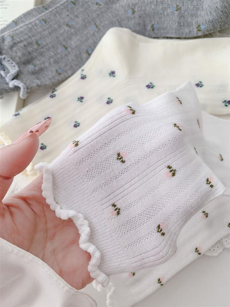 Floral Ruffle Crew Socks for Women | Thin Breathable Spring Socks