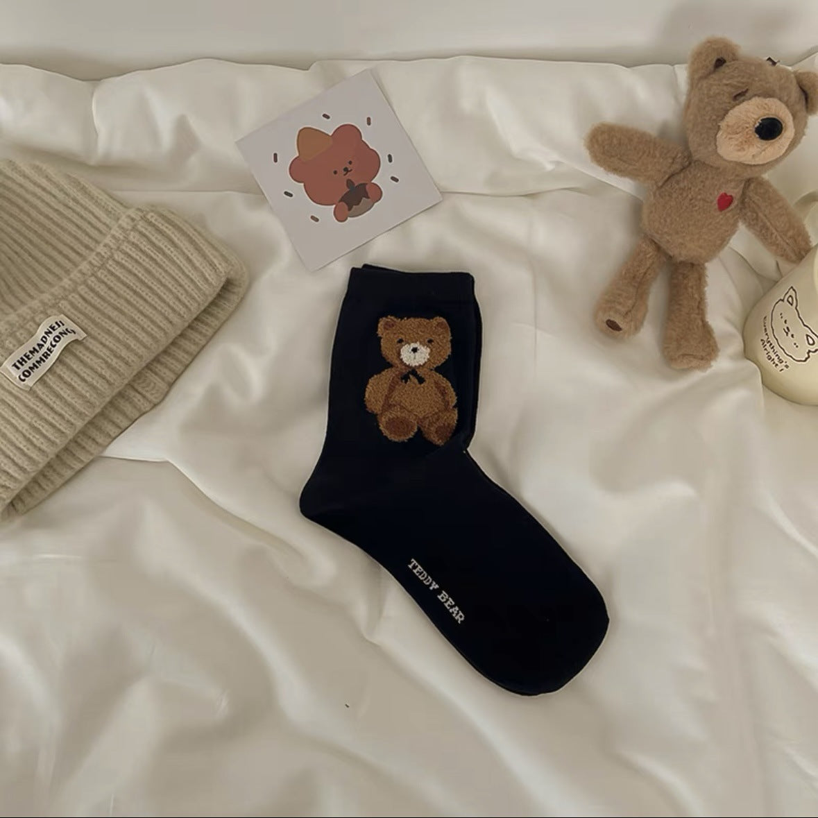 Cute Bear Print Women's Crew Socks | Casual Cotton Novelty Socks