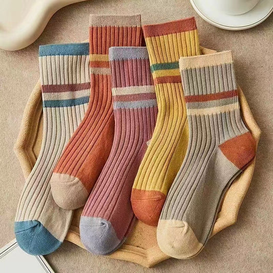 Striped Cotton Crew Socks for Women | Warm Fall Winter Casual Socks
