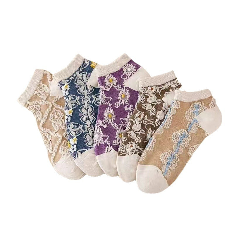 Retro Floral Ankle Socks for Women | Vintage Patterned Low Cut Socks