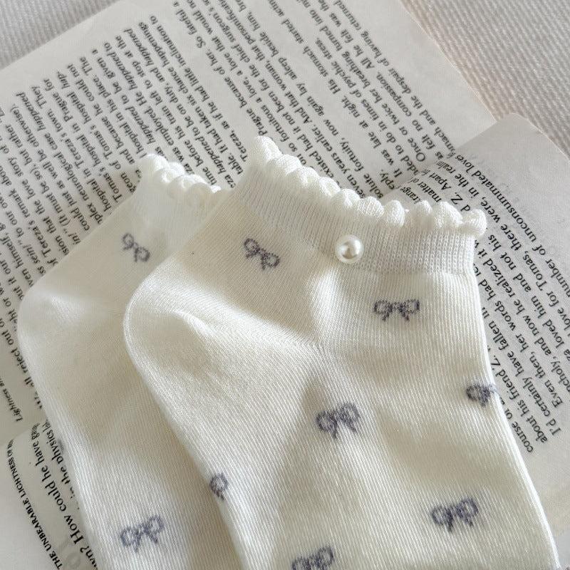 Dainty Bow Ruffled Ankle Socks for Women | Summer Thin Socks