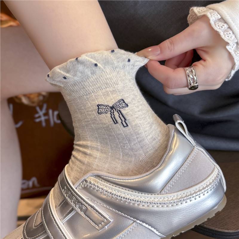 Cute Bow Ruffle Ankle Socks for Women | Balletcore Thin Warm Weather Socks