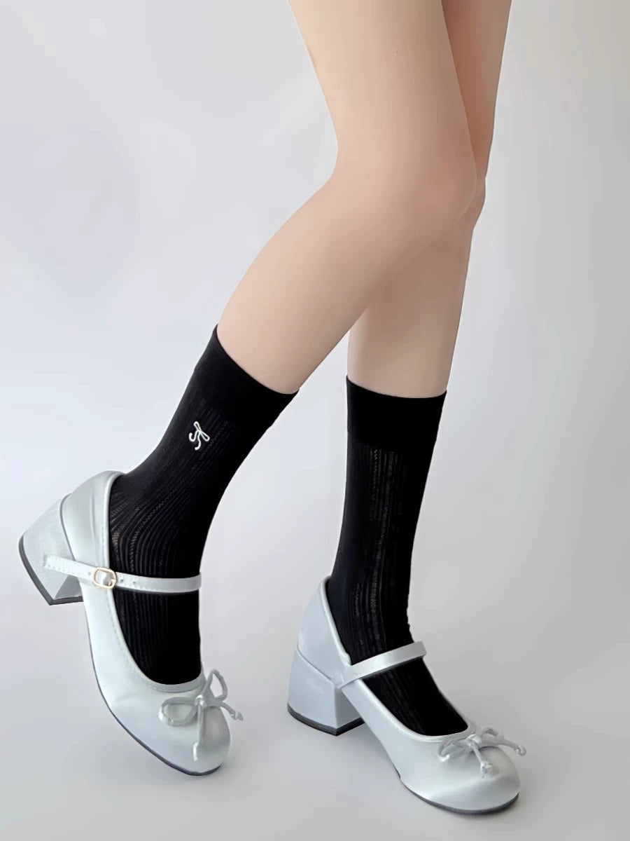 Ballet Bow Cotton Crew Socks | Breathable Summer Socks for Women