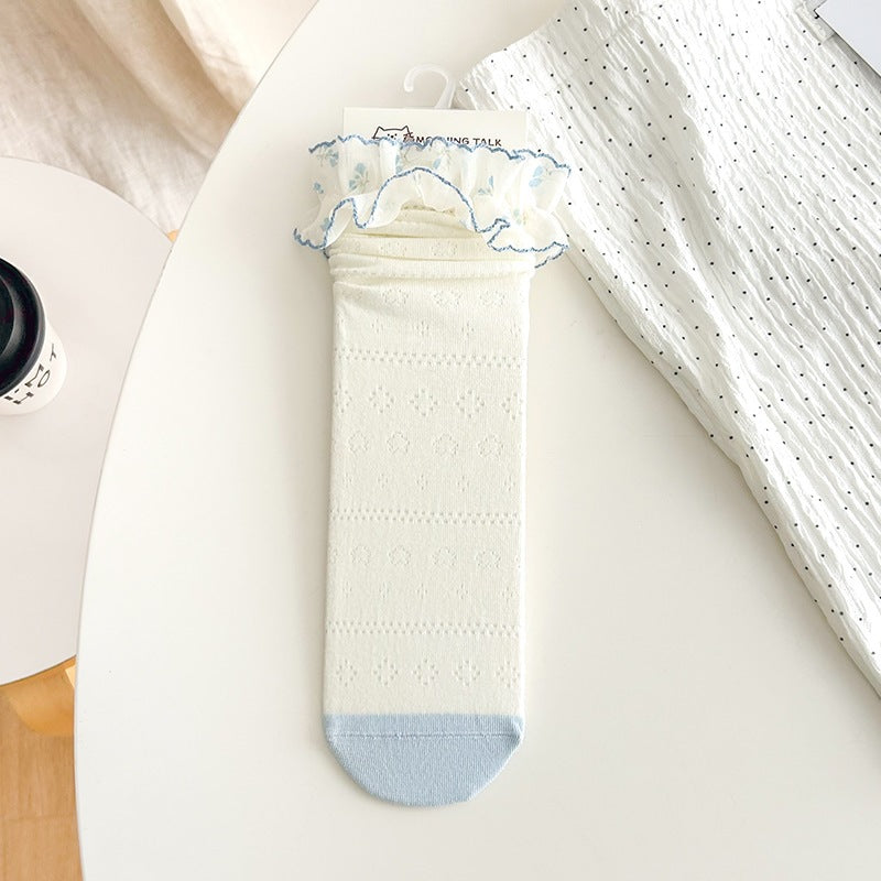 Cotton Floral Crew Socks | Breathable Summer Slouch Socks for Women