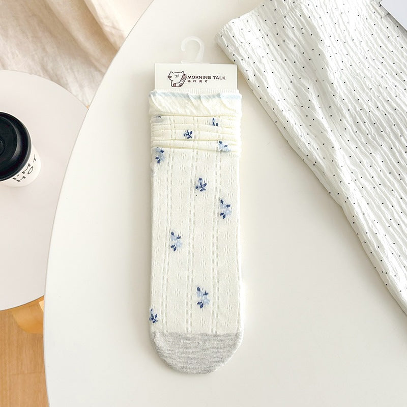 Cotton Floral Crew Socks | Breathable Summer Slouch Socks for Women