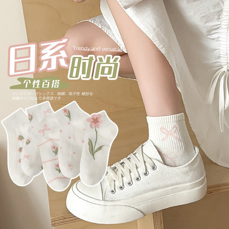 Sweet Floral Ankle Socks for Women | Breathable Cotton Spring Socks