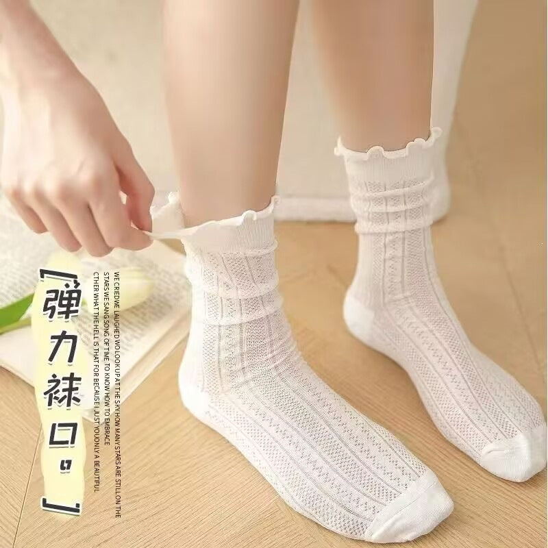 Breathable Mesh Ruffled Crew Socks for Women | Lightweight Summer Socks