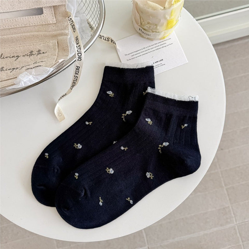 Vintage Floral Lace Ankle Socks for Women | Breathable Spring Summer Socks