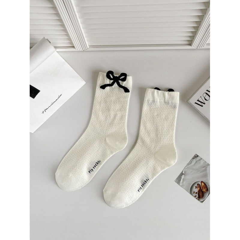 Balletcore Bow Crew Socks for Women | Breathable Summer Socks