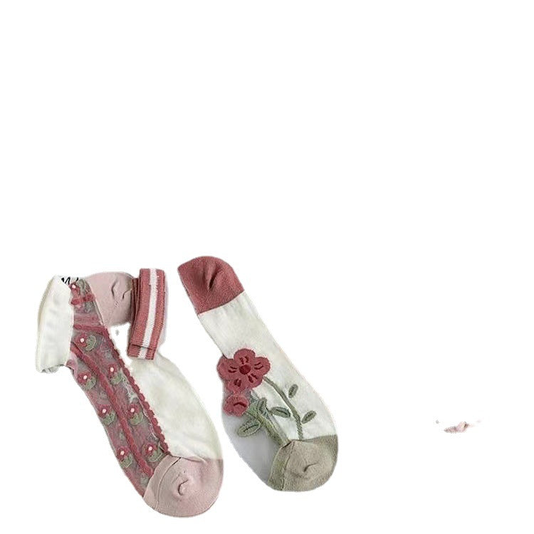 Sheer Floral Ankle Socks for Women | Breathable Thin Summer Socks