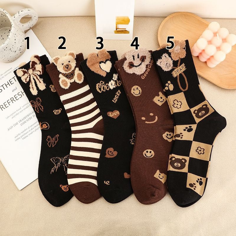 Cute Bear Crew Socks for Women | Cozy Fall Winter Patterned Socks