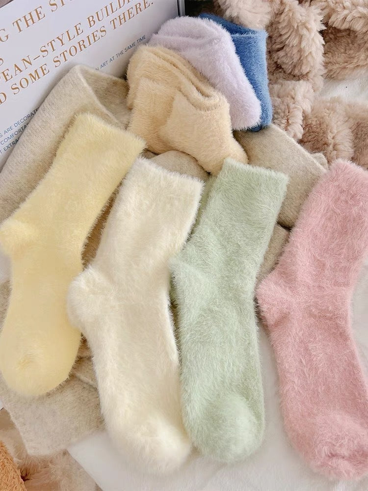 Women's Fuzzy Cozy Crew Socks | Warm Plush Winter Lounge Socks