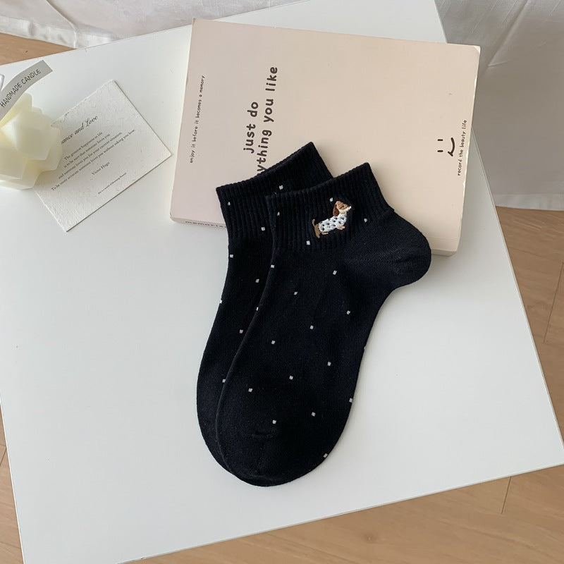 Cute Dachshund Dot Ankle Socks for Women | Breathable Summer Socks