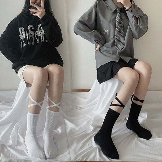 Crisscross Strappy Crew Socks | Trendy Cotton Socks for Women