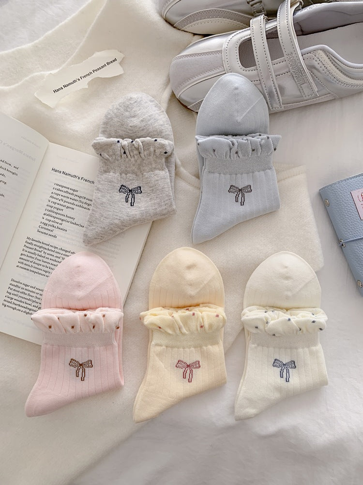 Cute Bow Ruffle Ankle Socks for Women | Balletcore Thin Warm Weather Socks