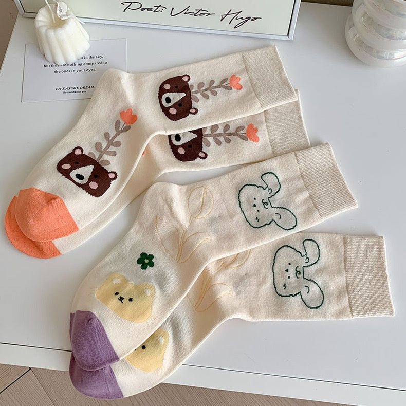Cute Cream Novelty Crew Socks for Women | Casual Patterned Socks