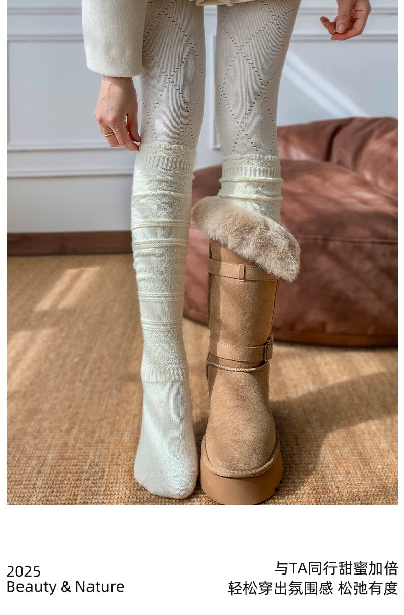 Cozy Cotton Calf Socks for Women | Warm Winter Knit Socks