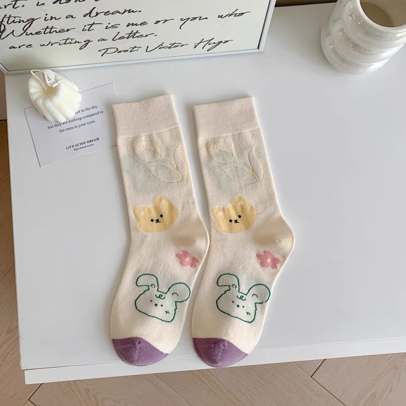 Cute Cream Novelty Crew Socks for Women | Casual Patterned Socks