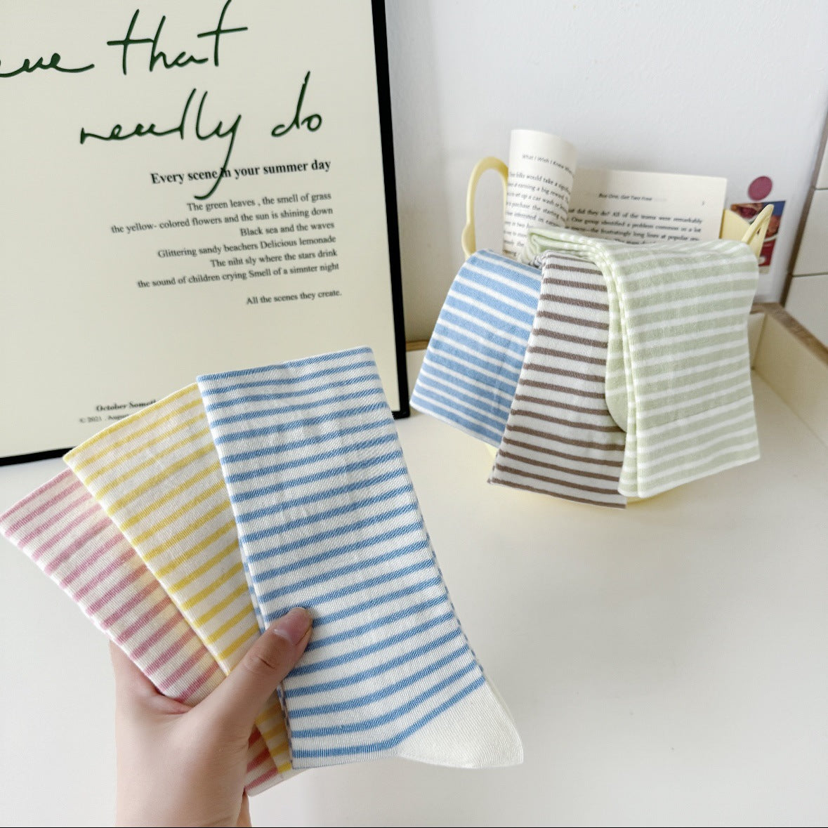 Soft Striped Cotton Crew Socks for Women | Loose Top Comfort