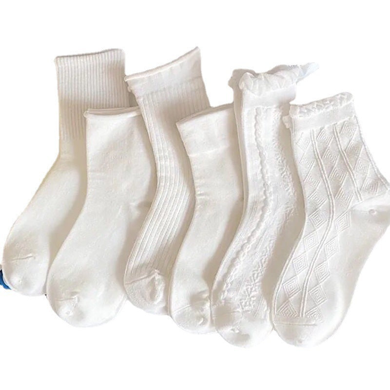 White Ruffled Crew Socks | Cute JK Style Cotton Women's Socks