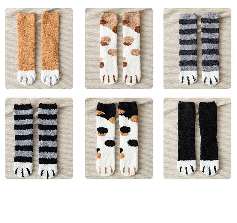 Fuzzy Cat Paw Cozy Crew Socks | Warm Winter Lounge Socks