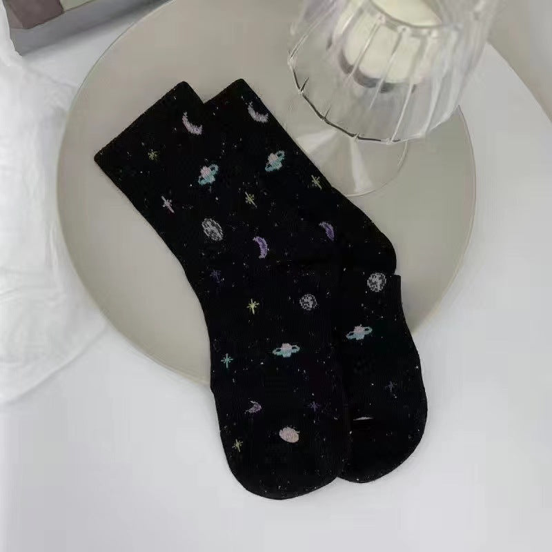 Women's Starry Patterned Crew Socks | Soft Cotton Novelty Socks