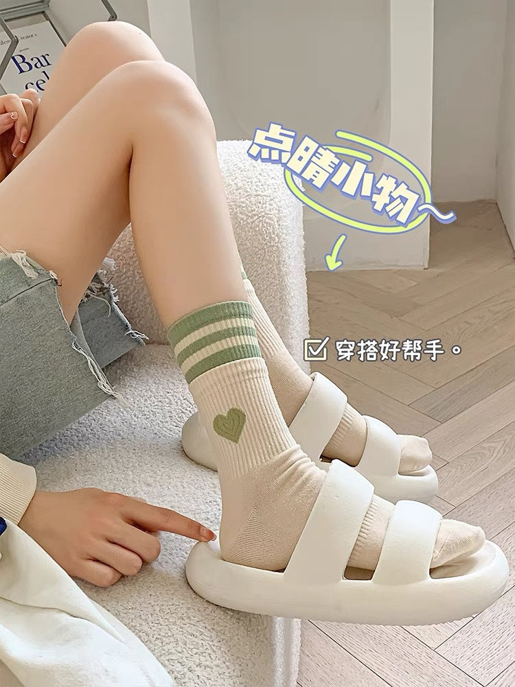 Cute Heart Striped Crew Socks | Athletic Socks for Women