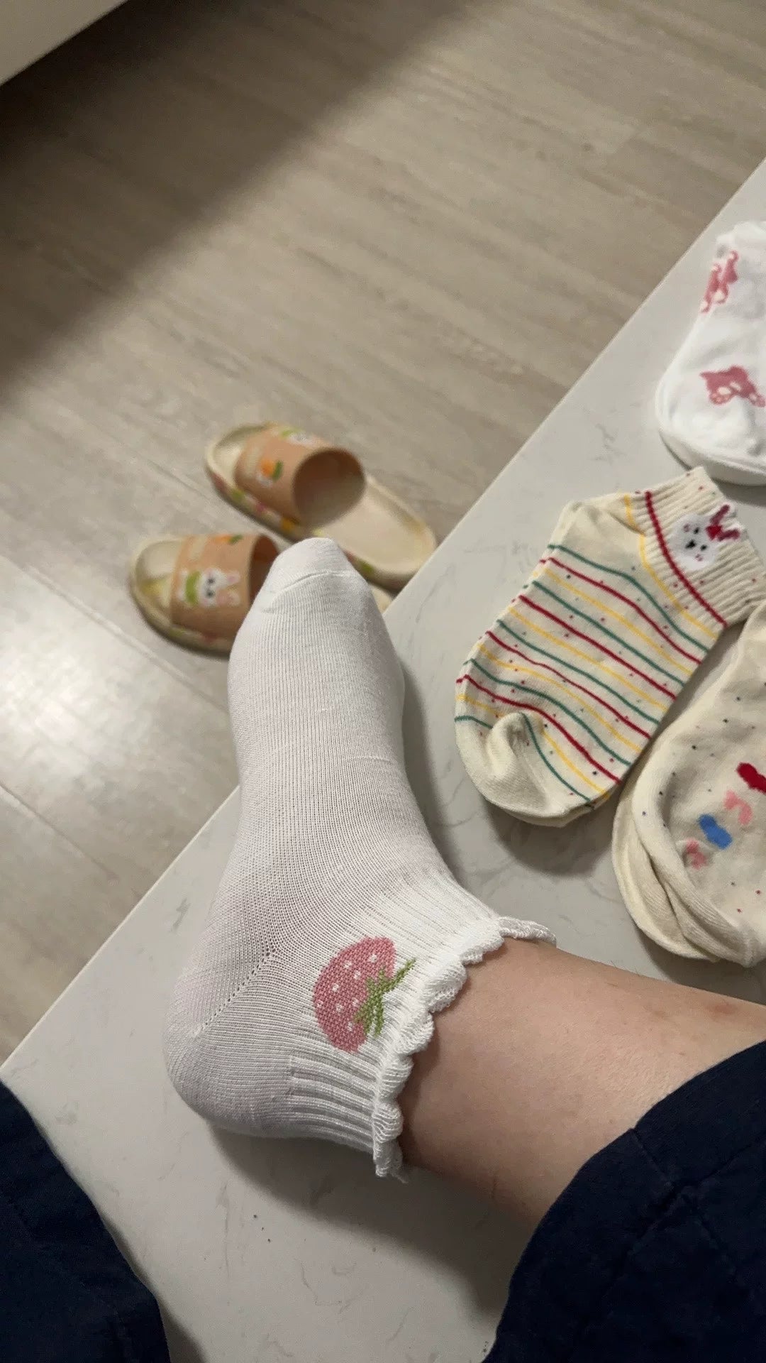 Cute Ruffled Ankle Socks for Women | Pink Strawberry Bear Cotton Socks