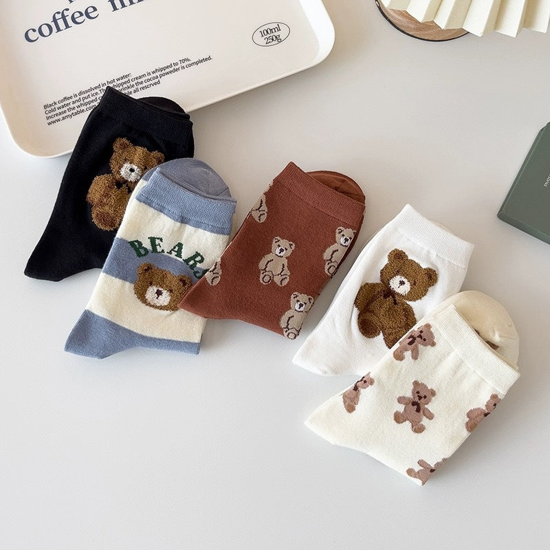 Cute Bear Print Women's Crew Socks | Casual Cotton Novelty Socks