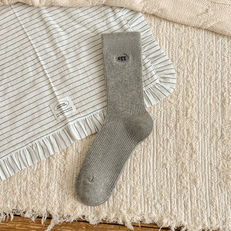 Women's Cotton Crew Socks | Embroidered Neutral Fall Socks