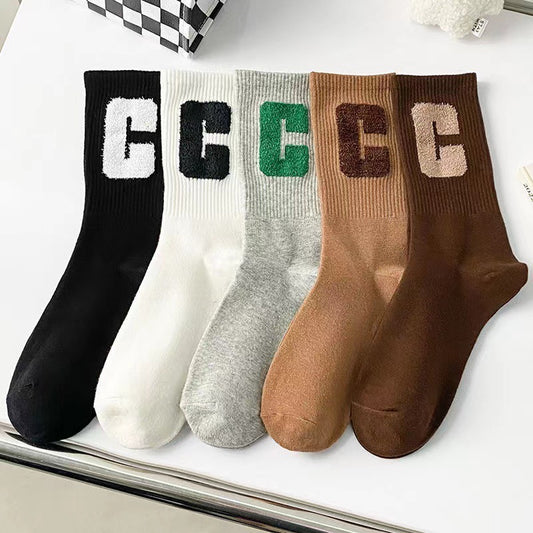 Trendy C Logo Crew Socks for Women | Soft Everyday Casual Socks